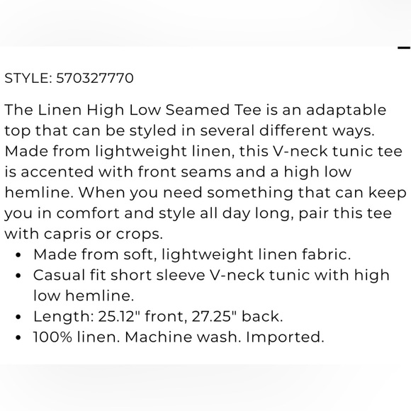 Chico's Linen High Low Seamed Tee - Picture 5 of 8